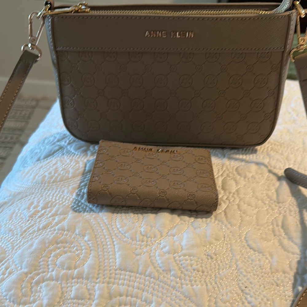 Anne Klein Tan Crossbody Bag and Wallet Set